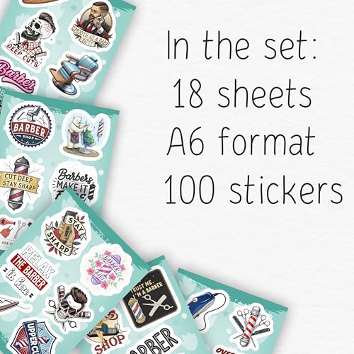 100Pcs Barber Stickers and Decals for Water Bottle, Laptop - Barbershop Stickers - Barber Gifts for Men, Party Supplies - Gift for Women & Men - color: Barber Stickers