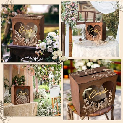 Wooden Wedding Card Box for Reception, Gift Card Box for Wedding, Brown