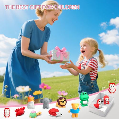 URSKYTOUS 121Pcs Animal Erasers Desk Pets for Kids,Classroom Prizes - style: 121Pcs