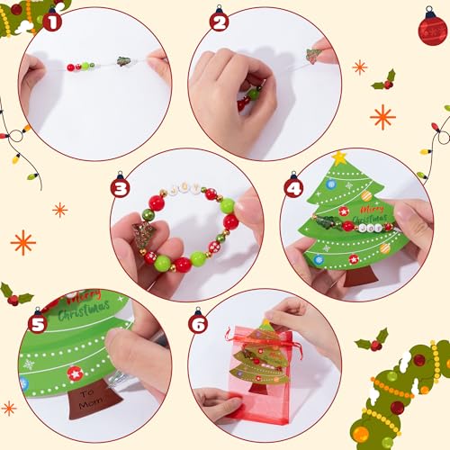 BeYumi Christmas Bracelet Craft Kit - 24 Pack Xmas DIY Joy Letter Beads Friendship Bracelets with Christmas Tree Gift Cards Xmas Craft Kits Party School Classroom Fun Activities - style: JOY
