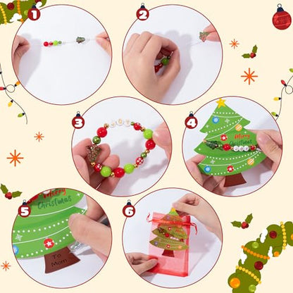 BeYumi Christmas Bracelet Craft Kit - 24 Pack Xmas DIY Joy Letter Beads Friendship Bracelets with Christmas Tree Gift Cards Xmas Craft Kits Party School Classroom Fun Activities - style: JOY