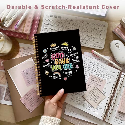 Lacama Bible Journal for Women, Christian Prayer Journal Black Notebook Gifts for Teen Girls Kids Women, Preppy Church Faith Journaling Hardcover Spiral Notebook 5.5x8.3 - color: God Says You Are-2-black