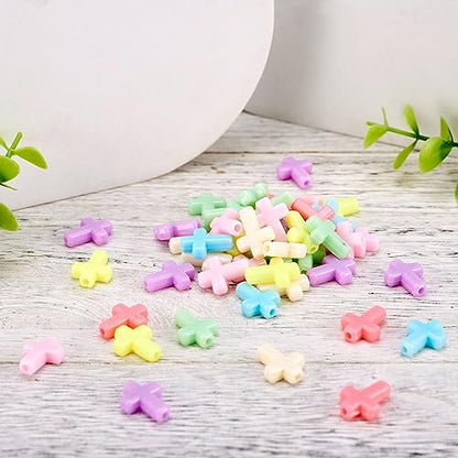 FASHEWELRY 100Pcs Candy Color Acrylic Crosses Spacer Mixed Color Crucifix Loose Cute Beads Bulk for Bracelet Necklace Jewelry Making - color: Cross Beads, 17x12.5x5mm