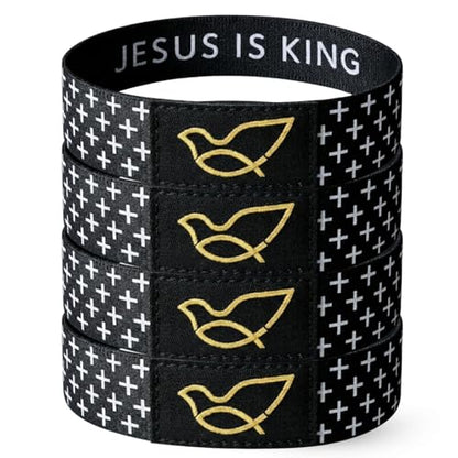 Lusinus Bible Verse Bracelets, Tap for Scripture, NFC Daily Wristband - color: BLACK(4Pcs Jesus is King)