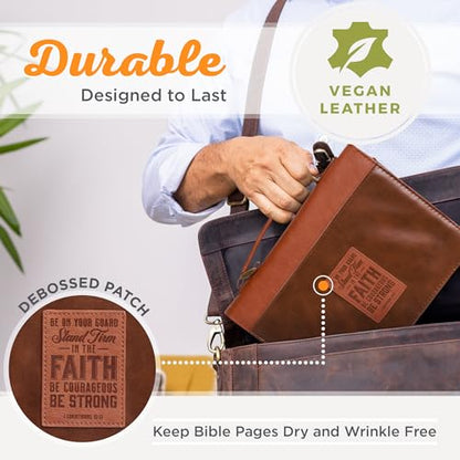 Christian Art Gifts Faux Leather Scripture Bible Cover for Men & Women - size: Large