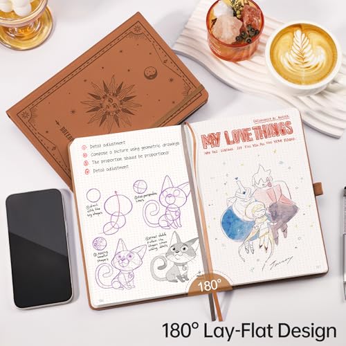 EMSHOI Dotted Journal Notebook, 192 Pages, A5 Size (5.7'' x 8.3'') - color: Brown, style: Dotted