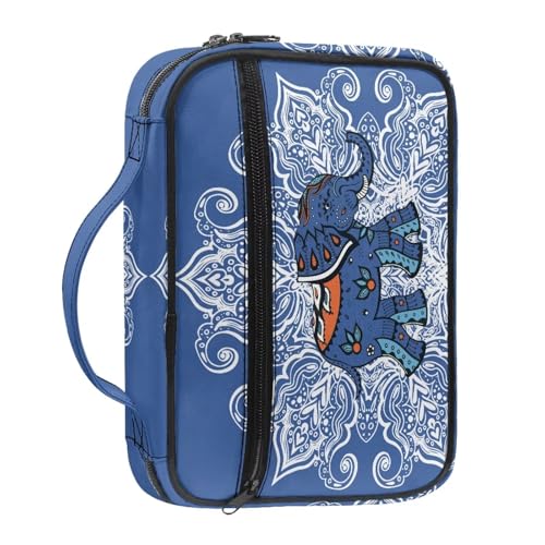 Bible Cover Church Carrying Book Case Polyester Bible Protective with Pen Slots and Zippered Pocket Customizable - color: Boho Elephant