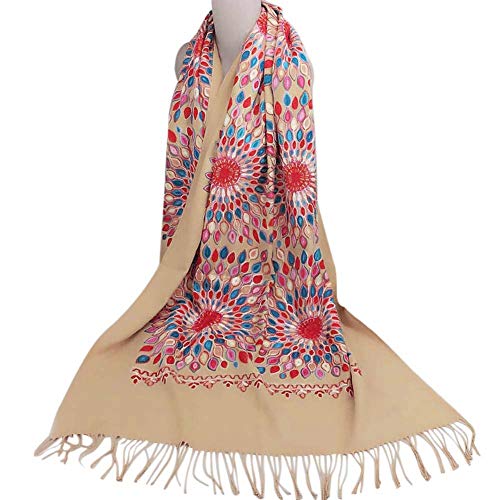 Urban CoCo Embroidered Scarf for Women, Tassel Shawl, Soft Lightweight Wrap - color: Camel