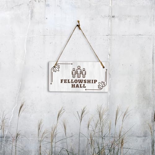 Fellowship Hall 5x10 Hanging Plus Wall or Door Sign | Religious Rustic Wood Sign - size: 1 Pack