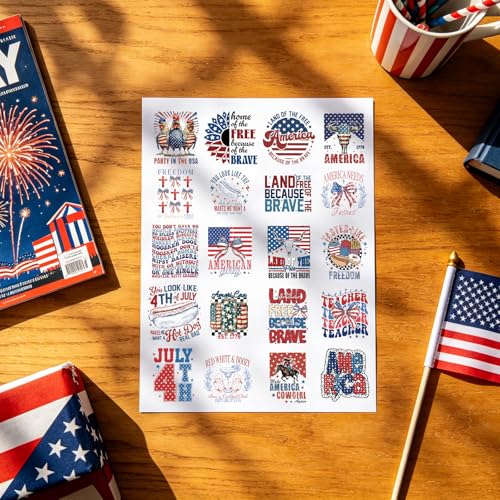 UV DTF Cup Wraps - 20 Sheets Independence Day UV DTF Transfer Stickers for 16 20 oz Glass, 250 th American Waterproof Transfer Sticker Decals for DIY Water Bottle Coffee Mug Decor 4th of July Gifts - style: 4th of July