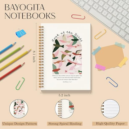 Christian Bird Spiral Notebooks, Matthew 6:26 Bible Journaling Notebook, Religious Prayer Journal for Woman, Church Notes Notebook, Christian Gifts for Women, 5.5x8.3 Inches - color: Birds Bible