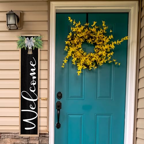 TQianJiang Outdoor Welcome Sign Front Porch Standing, 45"×9" Wood Black - color: Farmhouse Outdoor Welcome (Wood Black)