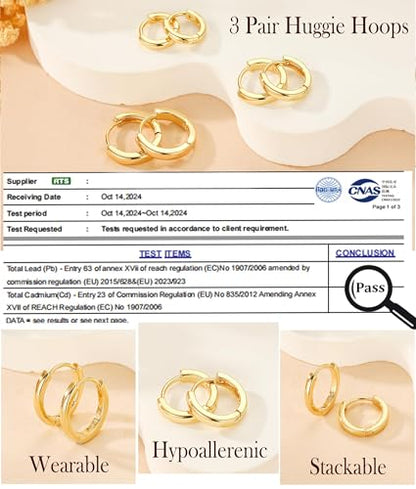 3Pairs Gold Cross Earrings for Women Hoops Huggie Earrings Stack Set - color: Gold-7
