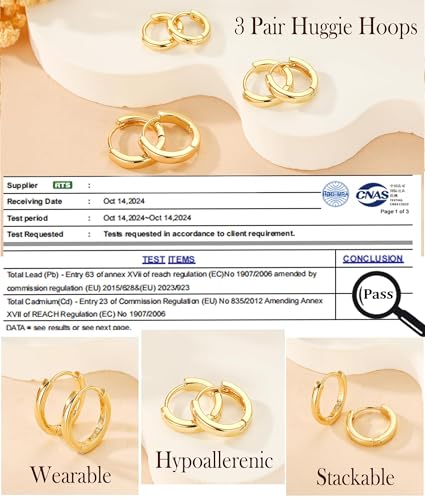 3Pairs Gold Cross Earrings for Women Hoops Huggie Earrings Stack Set - color: Gold-8