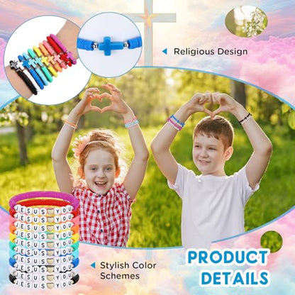 Landical 20 Pcs Cross Bracelets and Jesus Loves You Bracelet Bulk - color: Rainbow