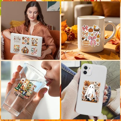 Rngmsi UV DTF Cup Wrap - 30 Sheets Fall Ghost UV DTF Stickers for Glass Mug - style: Fall Ghost