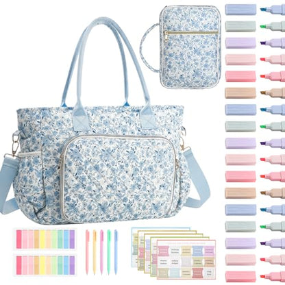 Large Bible Bag Quilted Bible Cover Case Kit for Women, Blue Flower - style: Blue Flower
