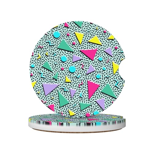 80s 90s Pattern Car Cup Holder Coasters 2 Pack 2.63" for Women - color: Turquoise‌