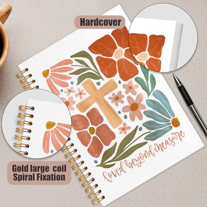 Christian Spiral Notebook Journal 5.5x8.3 Inch, Loved Beyond Measure Bible Verse Notebooks for Note Taking, Prayer Scripture Journal for Woman, Flower Bible Hardcover Notebook - color: Christian cross