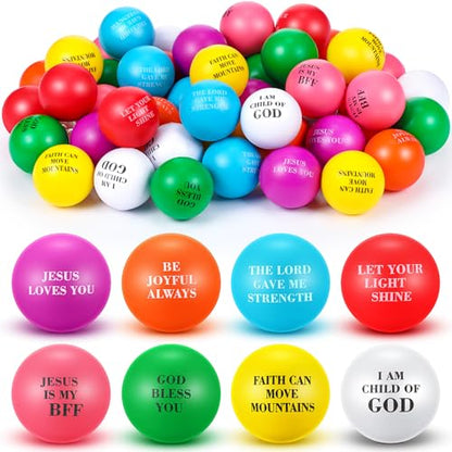 Silipull 48 Pcs Christian Bible Verse Balls Bulk, Bible Toys for Kids