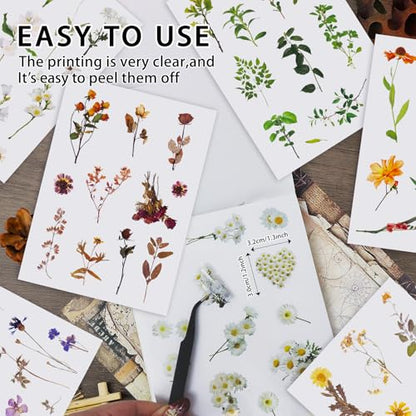PRSTINCOL Flower Sticker Book, 40 Sheets 470pcs Floral Botanical Themed Journaling Supplies for Scrapbooking Supplies Aesthetic Junk Journal Craft DIY Craft Card Making Laptop - color: Colorful