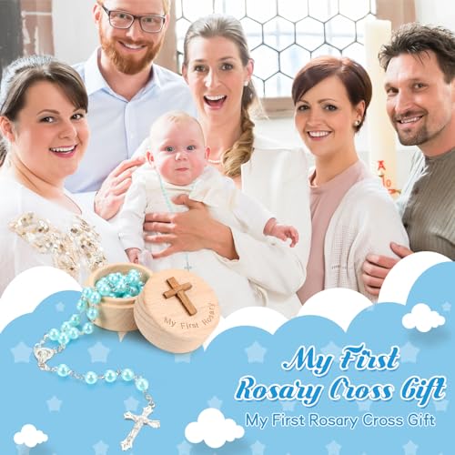 Baptism Gifts for Girls Boys My First Rosary with Keepsake Box, Blue - color: Blue