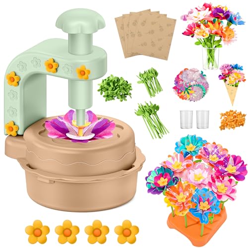 Fabric Flower Bouquets Toys,DIY Craft Kits for Kids,Arts and Crafts Toy for 3+ Year Old Girls,Flowers Market Toy,Build Your Flower Bouquet,Educational Preschool Learning Toys for Birthday,Christmas - color: Brown