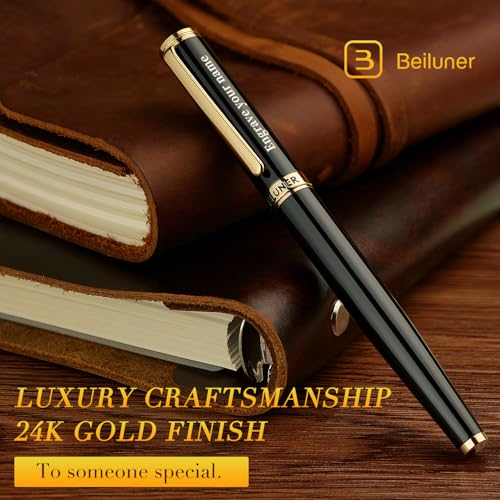 BEILUNER Black Personalized Pen,Stunning Luxury Lacquer With 24K Gold,Schneider Ink Refills,Multiple Fonts To Custom Rollerball,Gift Pen For Men & Women,Executive,Graduation,Christmas,Nice Pens - color: Black with Gold (Personalized)