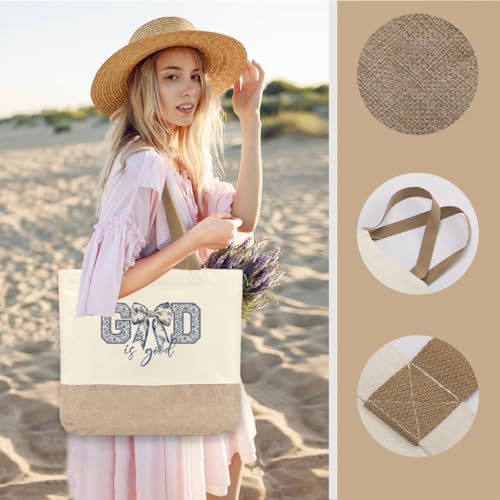 Tote Bag, Gifts for Women Friends Girlfriend Coworker Wife Mom Reusable Tote Bags Birthday Thank You Gift - color: Blue Bow God