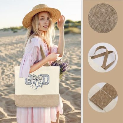 Tote Bag, Gifts for Women Friends Girlfriend Coworker Wife Mom Reusable Tote Bags Birthday Thank You Gift - color: Blue Bow God