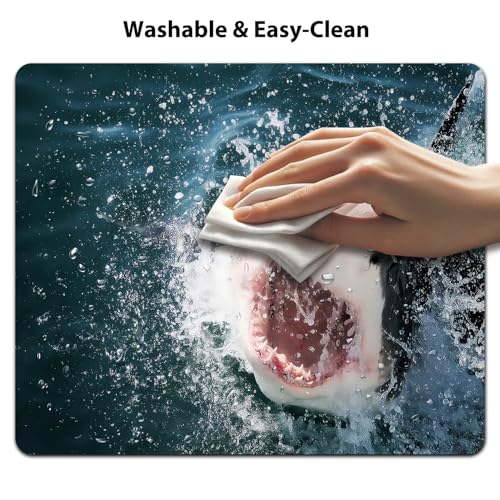 Shark Mouse Pad, Wild Animal in The Sea Attacking Scary Print Mat for Desk - color: Cute Colorful Art Rec31