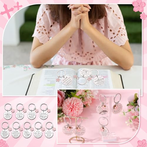 Nosiny 9 Pcs Christian Gift for Women Bulk Bible Verse Religious Keychain Baptism Faith Flower Cross Inspirational Gifts - style: Flower