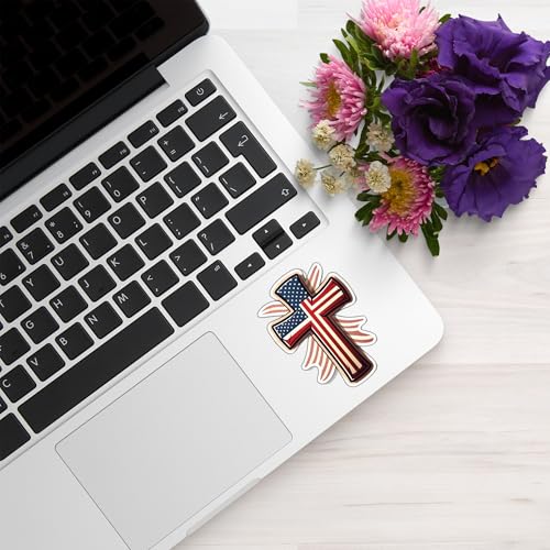 American Flag Cross Vinyl Sticker 5 Inch Waterproof Christian Patriotic Decal Jesus Faith Religious USA Graphic for Car Truck Laptop Window Water Bottle Bumper - color: 08