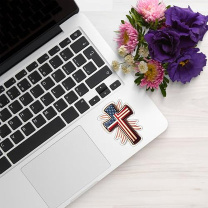 American Flag Cross Vinyl Sticker 5 Inch Waterproof Christian Patriotic Decal Jesus Faith Religious USA Graphic for Car Truck Laptop Window Water Bottle Bumper - color: 08