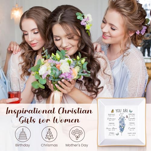 PUDDING CABIN Birthday Gifts for Women, Larkspur Scripture Jewelry Dish, Christian Gifts - style: Larkspur: Positivity, Dignity, Open Heart(July Birth Flower)