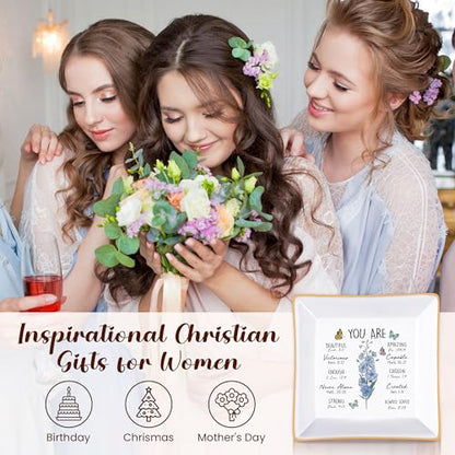 PUDDING CABIN Birthday Gifts for Women, Larkspur Scripture Jewelry Dish, Christian Gifts - style: Larkspur: Positivity, Dignity, Open Heart(July Birth Flower)