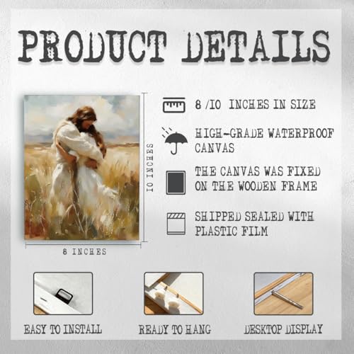 RTVJTERQ Religious Canvas Wall Art, Jesus Hugging Woman in Wheat Field Oil Painting, Christian Inspirational Home Decor for Farmhouse Living Room 8x10 Inch - color: Patriotic 12