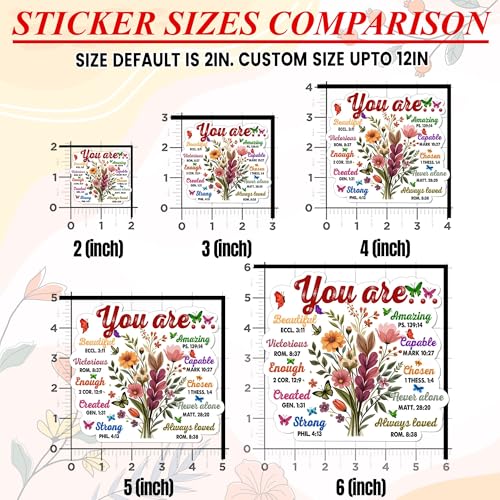 3 Pack Bible Verse Stickers You are Beautiful Amazing Strong Chosen Christian Waterproof Vinyl Decal for Water Bottles Laptop, Religious Floral Scripture Decals for Women Teens Kids - Faith Gifts 2" - size: 2 Inches