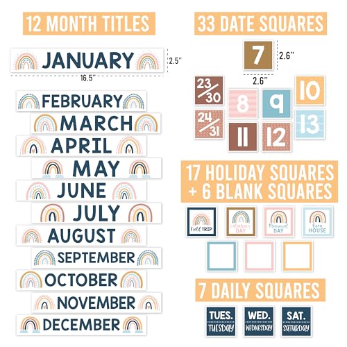 Classroom Calendar Set Bulletin Board Decorations, 98pc School Calendar Set - color: Boho Classic
