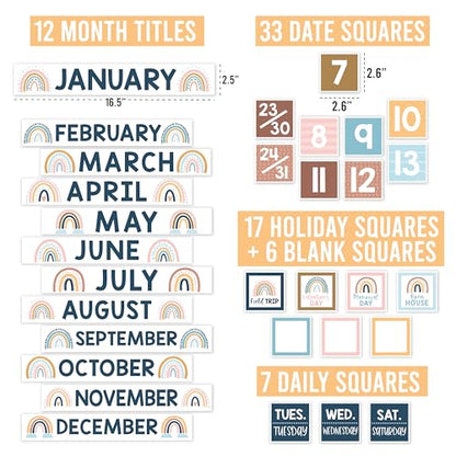 Classroom Calendar Set Bulletin Board Decorations, 98pc School Calendar Set - color: Boho Classic