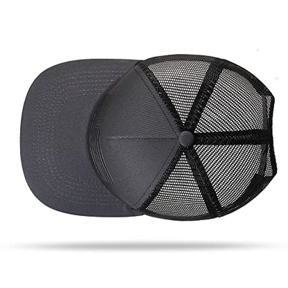 UALON Baseball Cap, Snapback Trucker Hat for Men & Women with American Flag and Adjustable, Breathable Mesh, Flat Bill Hats - color: Dark Gray/Black