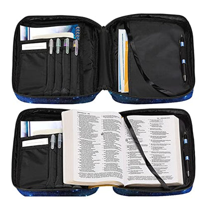 Coldinair Blue Starry Soccer Print Bible Cover for Men Teens Kids Boys,Galaxy Soccer Carrying Book Case Church Bag Bible Bag with Handle and Zippered Pockets - color: Blue Starry Soccer