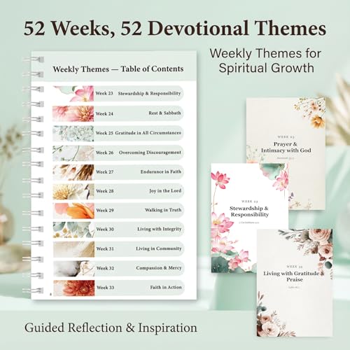 The Bible In A Year 52-Week Bible Study Journal Planner for Women and Men, Guided Christian Devotional Workbook for Faith Growth, Prayer, and Daily Reflection (Inch, 5.5 X 8.25) - color: Mixcolor, size: S 5.5"x8.2"