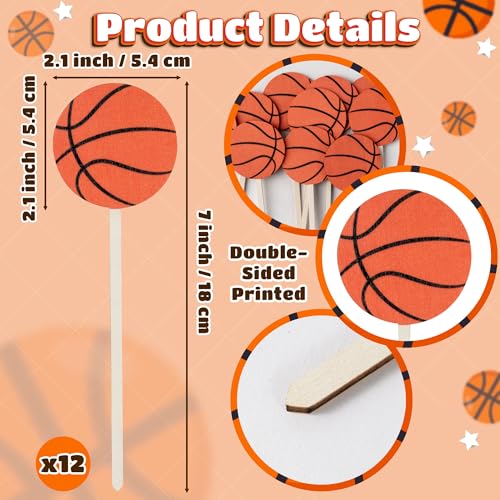 TICIAGA Basketball Wooden Floral Picks - 12PCS Double-Sided Sports Decorative Sticks, 7 Inch Basketball Vase Fillers for Table Centerpiece, Sports Birthday Party, Baby Shower, Home Outdoor Decor - color: Basketball