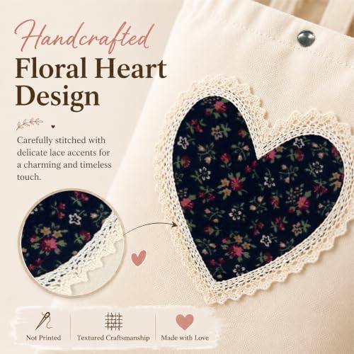 Christian Tote Bag Gift for Women, Canvas Bible Bag Handmade Floral Cross - color: Cream-vintage Floral Love