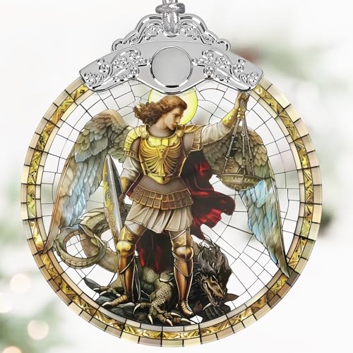 Archangel Michael Christmas Ornaments, 3" Stained Glass Christmas Decor, Christmas Tree Ornaments, Gifts for Men, Unique Gift Idea, Perfect for Holiday Party, Tree, Window, Home Decor - color: Archangel Michael