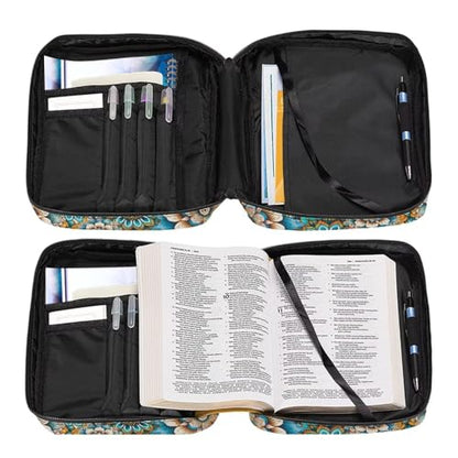 Suobstales Boho Butterfly Print Bible Cover Portable Carrying Book Case Multi-Functional Bible Organizer Case with Handle and Zippered Back Pocket - color: Boho Butterfly