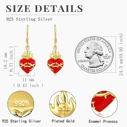 925 Sterling Silver Sacred Heart of Jesus Earrings Drop Earrings for Women