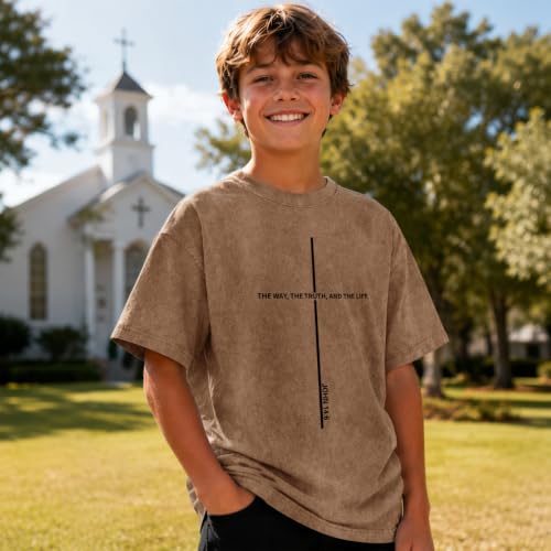 Boys Christian Shirts for Kids Jesus God Bible Verse Religious Faith T Shirt Youth Acid Wash Cross Graphic Tees Tops - color: Coffee, size: 3-4T