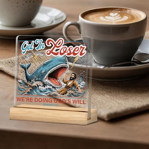 Christian Home Decor, Bible Verse Whale Acrylic Desk Sign - color: M60A12